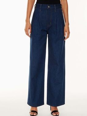Denim Forum the belinda High rise wide leg Pleated Jeans - Dark Blue- size 25
